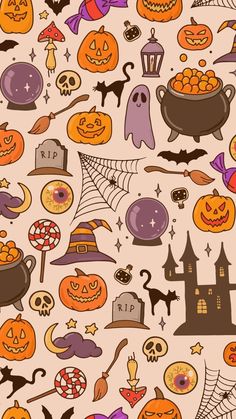 halloween seamless background with pumpkins, jack - o'- lanterns and bats