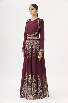 Wine anarkali with floral embroidered motifs and textured bodice, potli detail. Paired with embroidered dupatta.
Component: 2
Embroidered
Neckline: Round
Sleeve Length: Full
Color: Purple
Floral motif work
 - Aza Fashions Anarkali With Dupatta, Embroidered Anarkali, Women Kurta, Embroidered Motifs, Embroidered Dupatta, Luxury Sale, Embroidered Neckline, Festival Wear, Purple Floral