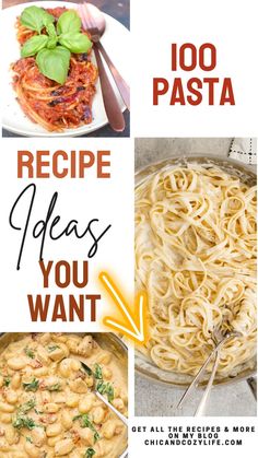 the recipe for pasta is shown with an arrow pointing to it