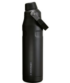 thermos bottle is black and has a handle