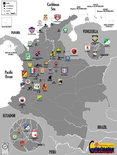 a map with all the flags and emblems in different languages, including one for each country