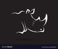 rhino head on black background with white outline