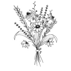 a bouquet of wildflowers on a white background hand drawn sketch illustration stock illustration