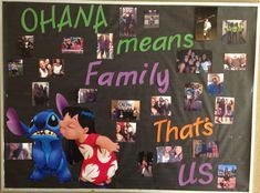 a bulletin board with pictures of people on it and the words obama means family that's us