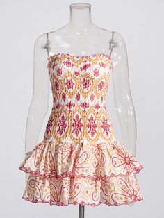 Embroidered Design Tube Ruched Mini Dress