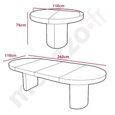 a drawing of a table with measurements for the top and bottom, shown in white