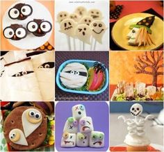 a collage of halloween treats and desserts with eyes, noses, hands, mouth shapes