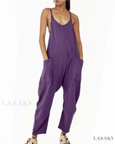 Lasaky - Versatile Zippered Pocket Jumpsuit Overall Dungarees with Adjustable Strap Cold Shoulder Jumpsuit, Zipper Jumpsuit, Straps Jumpsuit, Strap Pants, Knit Tights, Jumpsuit Casual, Pocket Jumpsuit, Cami Jumpsuit, Wide Leg Romper