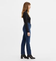 724 High Rise Slim Straight Women's Jeans - Dark Wash | Levi's® US Levis 724 High Rise Straight, Levi's Straight Fit Bottoms, Dark Straight Jeans Outfit, Levi's Straight Bottoms For Fall, Modern Straight Bottoms For Fall, Slim Jeans Outfit Women, Slim Jeans Outfit, Straight Jeans Outfit, October Country