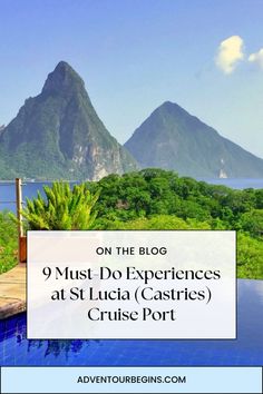 an outdoor pool with mountains in the background and text that reads on the blog 9 must do experiences at st lucia cartres cruise port