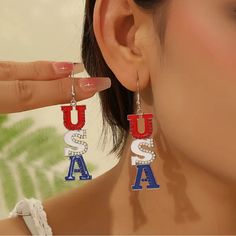 Americana Usa Dangle Earrings. Red, White & Blue With Rhinestones. Fashion Jewelry Nwot Patriotic Earrings Silver Tone Fishhook Backing Size: 2” X .75” Bundle & Save Fast Shipping Patriotic Earrings, Dangle Earrings Silver, Earrings Red, Blush Makeup, Silver Earrings Dangle, Fit N Flare Dress, Stationery Supplies, Earrings Silver, Red White Blue