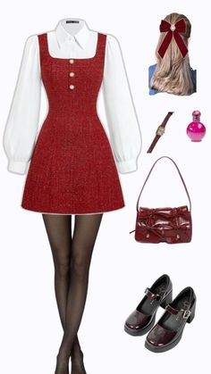 Jingle Ball Outfit Ideas, Red Academia Outfit, Nutcracker Ballet Outfit Ideas, Cheryl Blossom Outfits, Mean Girls Outfits, Mini Dress Outfits, Clueless Outfits, Fashion Top Outfits, Red Velvet Dress