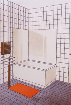 a drawing of a bathroom with a bathtub and toilet