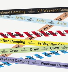 several different colored tapes with words on them that read weekend camping, art artist, no camping, friday / non - crew