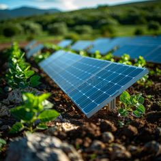 A row of solar panels are in a field of plants royalty free stock image Solar Aesthetic, Eco Project, Eco Technology, 2025 Vision, Solar Panel, Business Plan, Solar Energy