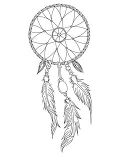 a black and white drawing of a dream catcher