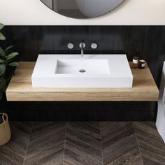 This 35'' small single wall-mounted sink is gonna look great in any bathroom style. The best partner for the samll bathroom. Simple yet sophisticated, this modern sink is designed to look as if it is floating in your bathroom. Its standard rectangular design with clean lines works well in many bathroom décor configurations and setups. Made with high-quality and durable solid surface material, this sink features a clean and consistent color throughout as well as durable construction to ensure las Bathroom Vanity Floating, Wall Mounted Sink Bathroom, Modern Half Bath, Floating Bathroom Sink, White Vessel Sink, Ada Bathroom, Floating Sink