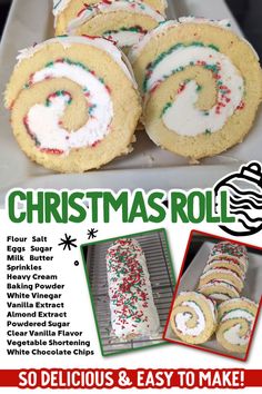 Christmas Vanilla Roll Christmas Vanilla Roll Cake, Vanilla Roll Cake, Festive Holiday Desserts, White Chocolate Drizzle, Moist Vanilla Cake, Holiday Sprinkles, Holiday Dessert, Christmas Food Desserts