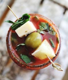 33 Next-Level Tips For A Bloody Mary Bar: Make fancy cheese-and-basil skewers. Pickle Vodka, Fancy Cheese, Pickled Okra, Bacon Wrapped Asparagus, Roasted Strawberries, Fancy Drinks, Strawberry Puree, Eating Healthy, Sweet And Spicy