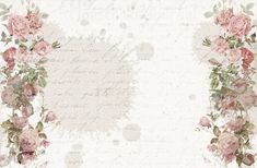 an old paper with roses and leaves on the edges, in pastel colors against a white background