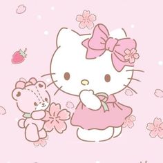 a hello kitty wallpaper with a teddy bear