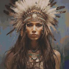 a native american woman with feathers on her head