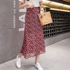 High Waist Floral Print Chiffon Midi Skirt Female Skirt, Chiffon Midi Skirt, Midi Skirt Casual, Floral Print Maxi Skirt, Coat Women Fashion, Floral Print Chiffon, Chiffon Fashion, Womens Maxi Skirts, Printed Maxi Skirts