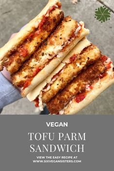 vegan tofu parm sandwich with tomatoes and mozzarella sauce on top