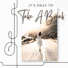 a woman walking across a road with the words take a break on it's cover