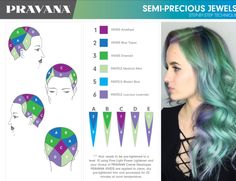 Pravana Semi-Precious Jewels hair color chart Hair Color Placement Diagram, Pravana Hair Color, Hair Techniques, Hair Color Techniques, Fantasy Hair, Professional Stylist