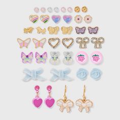 Stock up on quirky earrings for your little one with the Girls' 20pk Pink Blue Bows Earring Set from Cat & Jack™. Lightweight and designed with a post closure and French wire, these earrings are crafted from nickel-free metal and recycled zinc for safe, comfortable wear. Featuring 20 pairs, this set offers a variety of fun, cute designs perfect for accessorizing any festive or casual outfit. Cat & Jack™: Designed for all children so you can trust it's made for yours. Playful Pink Earrings With Cute Design, Cute Hypoallergenic Earrings, Earrings For Kids, Strawberry Hearts, Quirky Earrings, Spring Earrings, Choker Necklace Set, Kids Earrings, Fun Cute