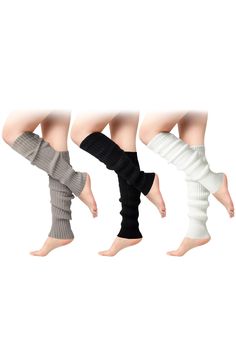 PRICES MAY VARY. Skin-friendly Material - These 3 Pairs knit leg warmers are made of polyester elastic fibers. They are soft and comfortable, and can well keep the heat in the calf and bring you warmth throughout the day. The top of the leg warmers is equipped with anti slip strips, which are not easy to fall off when worn. Size - Total length: 46cm/18.11inch. The leg warmer has a certain degree of elasticity and can accept a maximum upper leg circumference of 55 cm/21.65 inch. One size fits mos Thick Acrylic Casual Socks, Stretch Knit Footless Leg Warmers, Casual Stretch Acrylic Socks, Thick Knitted Acrylic Socks, Stretch Ribbed Footless Leg Warmers, Ribbed Stretch Footless Leg Warmers, Stretch Knit Knee-high Leg Warmers, Knee-high Knit Stretch Leg Warmers, Casual Stretch Knitted Socks