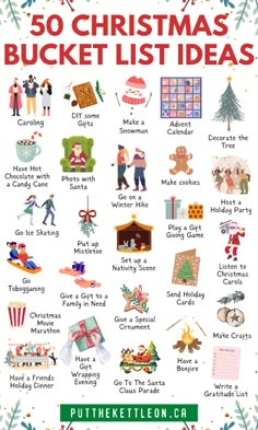 a christmas bucket list with pictures on it