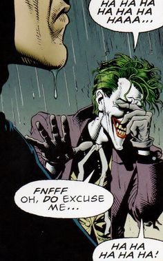 the joker is talking to his friend in the rain, and he's crying