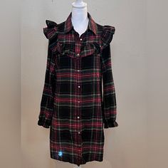 Beautiful Never Worn Long Sleeve Red Plaid Dress Xl. Great For Any Occasion Especially Holidays No Stains Or Smells. Ps That A Light Shining Thru Dress At Bottom Red And Black Plaid Dresses, Plaid V-neck Winter Dress, Red Long Sleeve Plaid Dress, Rain Dress, Plaid Cotton V-neck Dress, Red Plaid Dress, Plaid Cotton Button-up Shirt Dress, Blue Rain, Plaid Dress