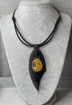 Natural Amber Stone Pendant with Leather Cord.Amber Stone Leather Necklace. | eBay Leather Pendant Necklace, Elegant Leather Necklace With Adjustable Cord, Handmade Black Leather Jewelry, Handmade Black Leather Necklace, Bohemian Jewelry With Leather Strap, Leather Necklace For Gifting, Handmade Adjustable Leather Jewelry, Adjustable Leather Jewelry, Brown Leather Pendant Necklace