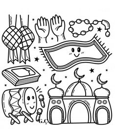 the coloring page for children's books and crafts, including an image of islamic symbols