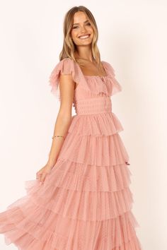 Belle Maxi Dress - Blush - Petal & Pup USA Pink Bridesmaid Dress With Ruffles, Ruffle Tulle Skirt, Tiered Tulle Dress, Lounge Wear Dress, Solid Midi Dress, Tulle Midi Dress, Tulle Maxi Dress, Usa Dresses, Pink Ruffle