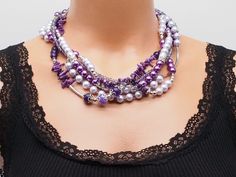 mayorca purple lilac pearl beaded necklace, women jewelry, jade mother of pearl gemstone layered boho necklace, statement necklace, mom gift Pearl Purple, Pearl Beaded Necklace, Necklace Mom, Boho Layering, Necklace Statement, Necklace Women, Pearl Gemstone, Purple Lilac