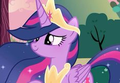 the pinkie pony is wearing a tiara and looking at something in front of her