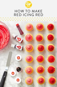 how to make red icing for cupcakes and cake decorating with step by step instructions