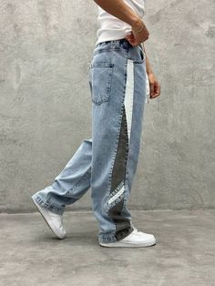 Oversized Pants Men, Baggy Pants For Men, Jean Designs, Reworked Jeans, Blue Baggy Jeans, Jean Baggy, Mens Designer Jeans, Jeans Design, Pants Outfit Men