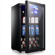 an image of a mini fridge with drinks in it