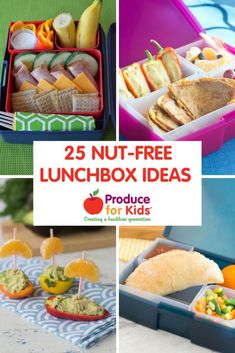 lunch boxes filled with different types of food and snacks in them, including oranges, bread