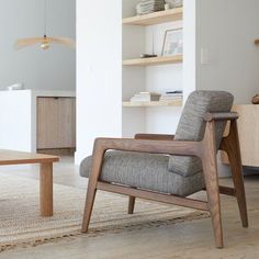 a chair and table in a living room