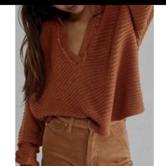 Free People Marlie Pullover Sweater Orange Size Extra Small Brand New With Tags **Highly Motivated To Sell, Send Offers** Casual Ribbed V-neck Long Sleeve Top, Trendy Long Sleeve Top For Fall Loungewear, Trendy Long Sleeve Top For Loungewear In Fall, Trendy Tops For Layering In Fall, Oversized Waffle Knit Tops For Fall, Trendy Brown Long Sleeve Top For Fall, Trendy Fall V-neck Long Sleeve Top, Relaxed Fit Waffle Knit Tops For Fall, Brown Cotton Knit Top For Fall