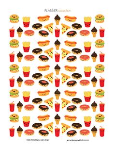 a poster with different types of food and drinks on the front, including hot dogs, hamburger