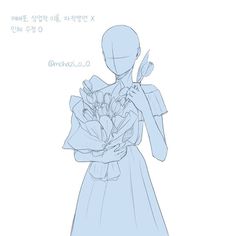 a drawing of a woman holding flowers in her hands