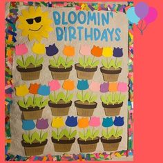 a birthday card with flowers in pots and the words bloomin'birthdays on it