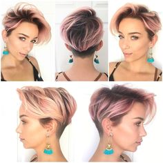 Get this Hairstyle:http://hairstyleology.com/pink-layered-undercut-pixie/ - Pink Layered Undercut Pixie Concave Bob Hairstyles, Haircut 2022, Curly Undercut, Long Pixie Cuts, Haircut Curly, Short Hair Undercut, Undercut Pixie Haircut, Long Pixie, Undercut Pixie